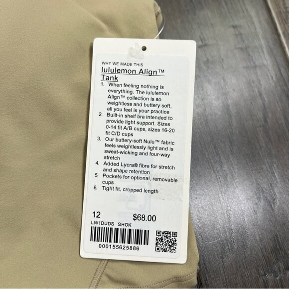 Lululemon NWT Align Tank Top *Light Support, A/B Cup Sheer Oak - Picture 5 of 8